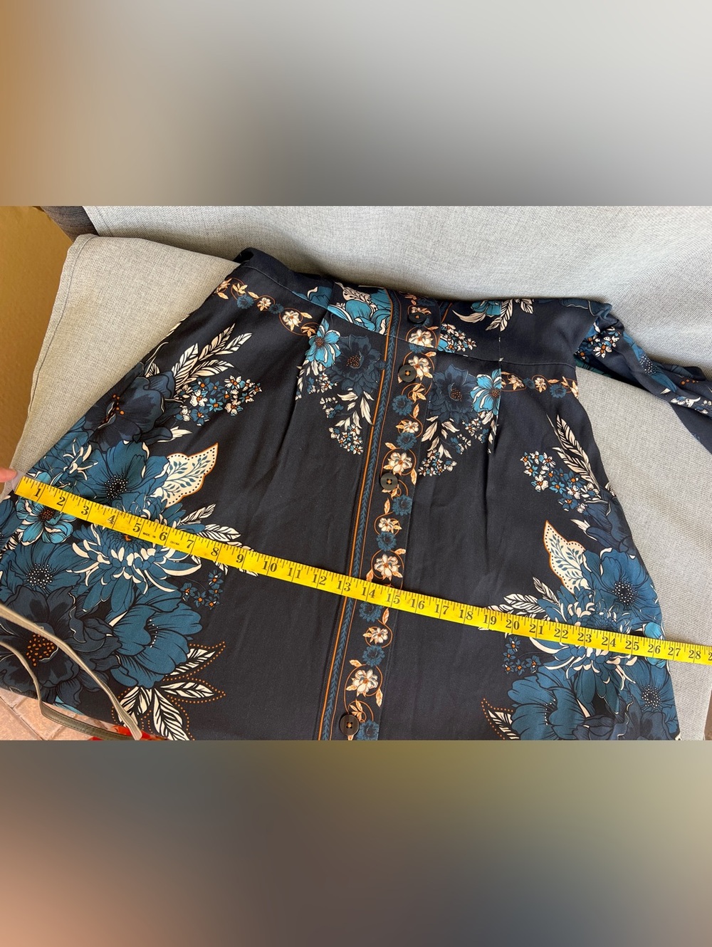 Caroline Constas rayon floral boho long sleeve button down MIDI dress navy - Picture 13 of 16